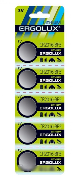Ergolux Литиевые Элементы питания CR-2016 -5BL, (5/100/20000) - фото 16736