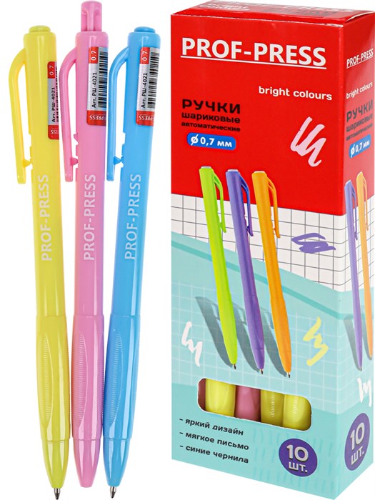 Ручка шариковая синяя BRIGHT COLOURS  d=0,7 mm, кр 10, РШ-4021 РШ-4021 - фото 20562