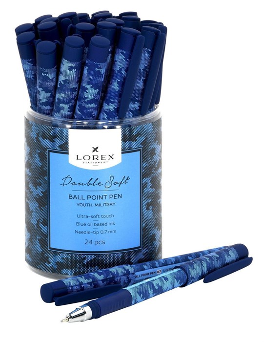 Ручка масляная LOREX YOUTH.MILITARY Double Soft синяя, игловидный наконечник, 0,7 мм, LXOPDS-YT1* - фото 23221