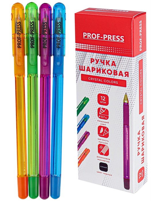 Ручка шариковая CRYSTAL COLORS, синяя полупр. корп.,рез.манжет.,d=0,7 мм,/12/, РШ-4744 РШ-4744 - фото 27014
