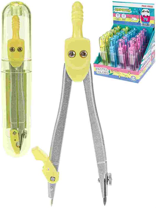 Циркуль метал. пластик PASTEL LINE, метал. пластик,115мм,в пластик/ цветном чехле,/24/, Ц-4674 Ц-4674 - фото 27026