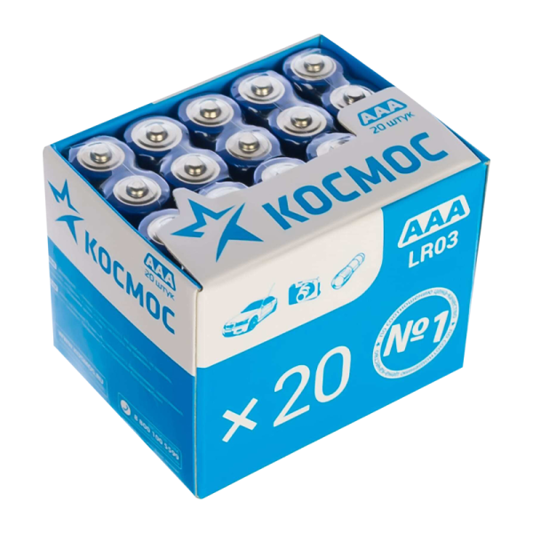 Батарейка 2 шт Космос LR03 AAA BOX20 Alkaline 1.5V (20/640), 00-00021604 00-00021604 - фото 27211