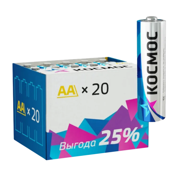 Батарейка 4 шт Космос LR6 AA BOX20 Alkaline 1.5V (20/640), 00-00021610 00-00021610 - фото 27212