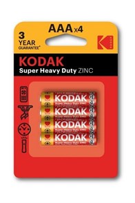 Kodak Элементы питания ААА Heavy Duty R03-4BL 4шт на картоне, (48/240), Б0005118