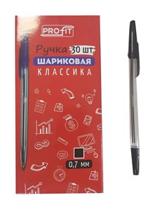Ручка шариковая "КЛАССИКА" ЧЕРНАЯ d=0,7, прозрачный корпус, 30, РШ-3158