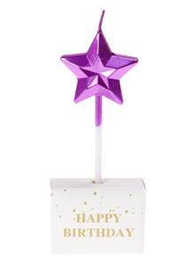 Свеча для торта на пиках Праздничная звезда, розовая, С-4887
