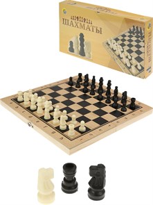 Шахматы деревянные (24х12х3 см), фигуры пластик, в коробке, ИН-1064