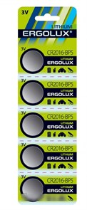 Ergolux Литиевые Элементы питания CR-2016 -5BL, (5/100/20000)