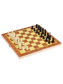 Шахматы деревянные (поле 24 см) фигуры из пластика,  P00039 М