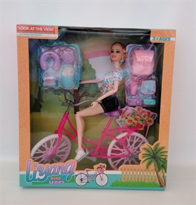 Кукла на велосипеде с аксессуарами в кор., LY519-D