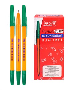 Ручка шариковая "КЛАССИКА" ЗЕЛЕНАЯ d=0,7, желтый корпус, 30, РШ-3328