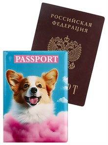 Обложка на паспорт Корги в розовых облаках ПВХ, ОП-0109