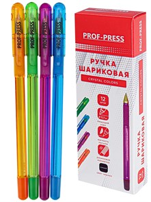 Ручка шариковая CRYSTAL COLORS, синяя полупр. корп.,рез.манжет.,d=0,7 мм,/12/, РШ-4744 РШ-4744