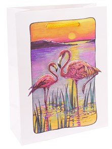 *Пакет подарочный с глянцевой ламинацией 18x23x8 см (M) Фламинго на закате, ППК-6278